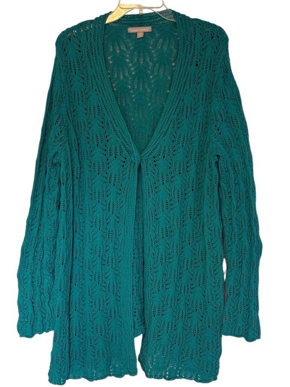 Woman Within Teal Open-Knit Single-Button Long Line Cardigan sz18/20 L